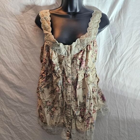 vintage y2k 2000s floral coquette whimsigoth babydoll top - Picture 2 of 6